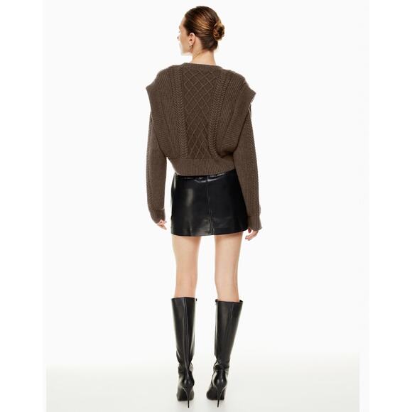 Babaton Seek Sweater Aritzia Chocolate Brown Jumper XS Merino Wool Cable Knit - Picture 5 of 14